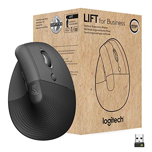 Logitech Lift for Business Souris Ergonomique Verticale sans Fil Bluetooth ou Logi Bolt USB securise clics Silencieux certifiee dans Le Monde Entier Windows Mac Chrome Linux Graphite
