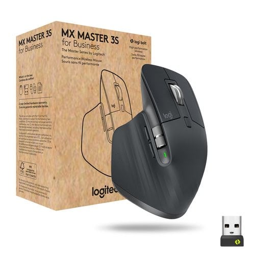 Logitech MX Master 3S for Business Souris sans fil a Clics discrets 8K DPI Recepteur USB Logi Bolt securise Bluetooth recharge USB C MagSpeed Windows Mac Chrome Linux Grey