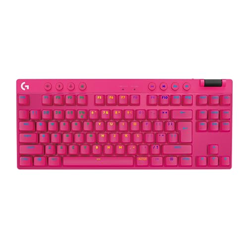 Logitech G PRO X TKL LIGHTSPEED clavier de jeu sans fil, ultra-portable, sans pavé numérique, LIGHTSYNC RVB, touches en PBT, switchs Tactile (GX Brown), AZERTY Français, PC - Magenta