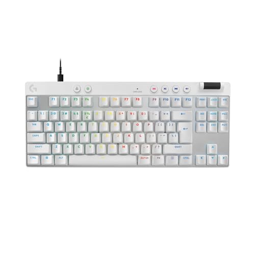 Logitech G Pro X TKL GALVATRON Clavier de Jeu, Ultra-Portable, sans pavé numérique, LIGHTSYNC RVB, Touches en PBT, QWERTY - Blanc