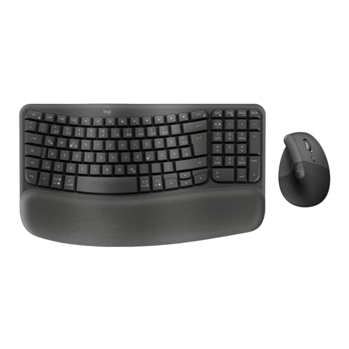 Logitech Wave Keys et Souris Verticale Lift - Ensemble Clavier et Souris sans Fil Ergonomique, avec Repose-Poignets rembourré, Easy-Switch, Bluetooth, Multi-systèmes d’Exploitation, Windows Mac