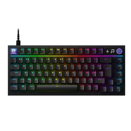Logitech G316 X 75, Clavier Gaming, taux de Rapport 8 kHz, switchs tactiles interchangeables, Structure à Joint, Affichage LED matriciel et molette, PBT, USB-C, RVB LIGHTSYNC, PC – Noir