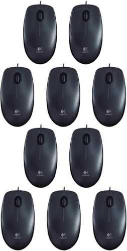 Logitech B100 Lot de 10 souris filaires USB avec capteur optique 800 DPI 3 boutons pour gauchers et droitiers PC Mac Noir