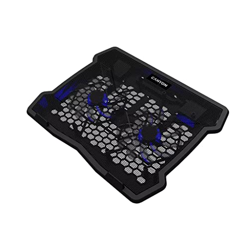 Canyon Support de Refroidissement pour Ordinateur Portable NS03, Double Ventilateur 125 mm, Hub USB 2.0 Double, Compatible PC Portable 10 à 15,6 Pouces, Éclairage LED, Noir
