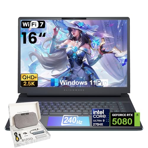 Alienware Ordinateur portable de jeu Area-51 16 – GeForce RTX 5080 16 Go GDDR7, 16 2,5K QHD 240 Hz, Intel Ultra 9 275HX, éclairage RVB, Wi-Fi 7, Ai NPU, Win 11 Pro, avec accessoires (64 Go DDR5