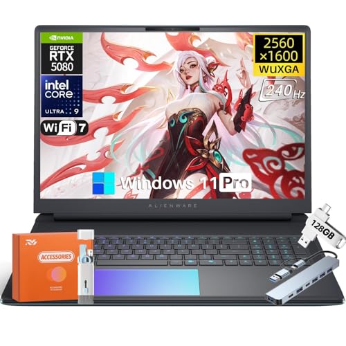 Alienware 16 Area-51 2025 Ordinateur Portable de Jeu, Intel Ultra 9 275HX 24-Core (5,4 GHz), RTX 5080 16 Go GDDR7, Affichage QHD 240 Hz 500 nits de 16 Pouces, 32 Go DDR5, 1 to SSD, caméra 4K, WiFi 7
