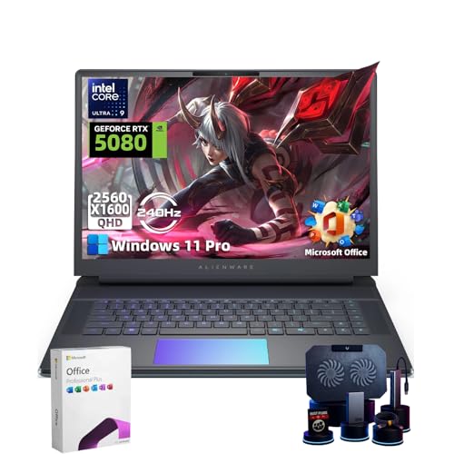 Alienware 16 Area-51 Ordinateur portable de jeu - Intel 24-Core Ultra 9 275HX, NVIDIA RTX 5080, 16 pouces, 2,5 K QHD 240 Hz, 64 Go DDR5, 1 To SSD, clavier rétroéclairé RVB, Win 11 Pro, Office Pro