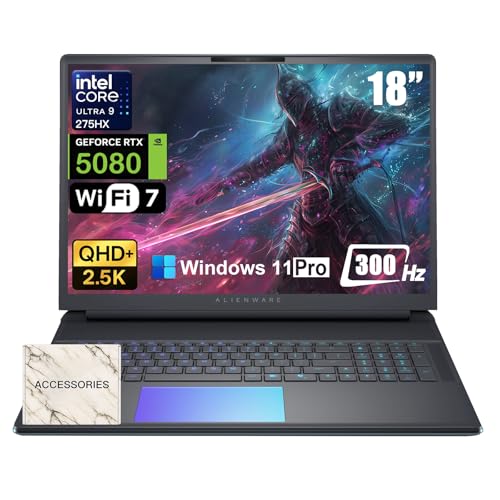 Alienware Ordinateur portable de jeu 18 Area-51 – Intel Ultra 9 275HX (24 cœurs, jusqu'à 5,4 GHz), RTX 5080 GDDR7, 16 2,5K QHD 300 Hz, 32 Go DDR5, 1 To SSD, rétroéclairé, avec lecteur DVD, Win 11
