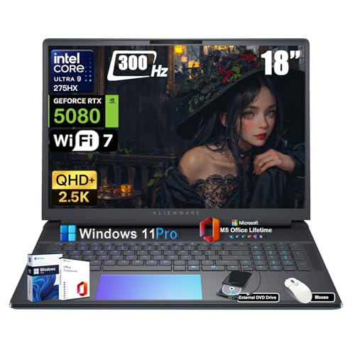 Alienware Ordinateur portable de jeu 18 Area-51 - Intel Ultra 9 275HX (24-Cœurs, jusqu'à 5,4 GHz), RTX 5080 GDDR7, 18 2,5K QHD 300Hz, avec lecteur DVD, Win 11 Pro, durée de vie bureau (32 Go DDR5, 1