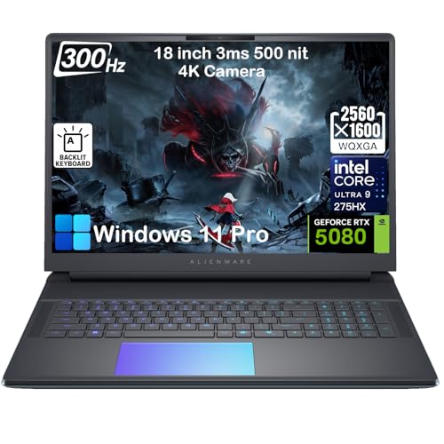 Alienware Ordinateur portable de jeu 18 Area 51 RTX 5080 16 Go GDDR7, Intel Ultra 9 275HX (jusqu'à 5,4 GHz), écran 18 WQXGA 300Hz, AlienFX RGB KB, caméra 4K, Win11 Pro (32 Go de RAM DDR5 | SSD 1 To)