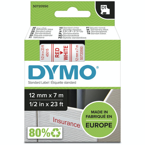 Dymo Étiquettes standards D1 - Red sur White - 9 mm x 7 m - Polyester