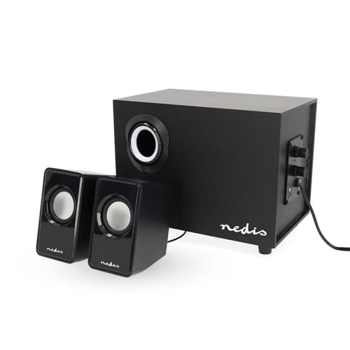 Nedis - Enceintes PC - Alimenté par USB - Caisson de Basses - Connexions d'entrée 1 x 3,5 mm - Son stéréo 2.1 - Enceintes 33 W - ABS Bois - Noir