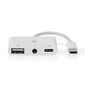 Nedis adaptateur Multi Ports USB C vers 1xUSB A 1x USB C 1x Jack 3 5 mm White
