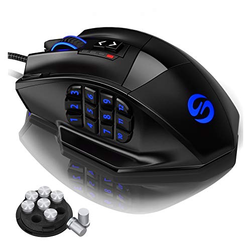 UtechSmart Souris laser de jeu MMO 16400 DPI pour PC, précision élevée, 18 boutons programmables| cartouche de poids réglable| 12 boutons latéraux|5 profils d'utilisateurs programmables