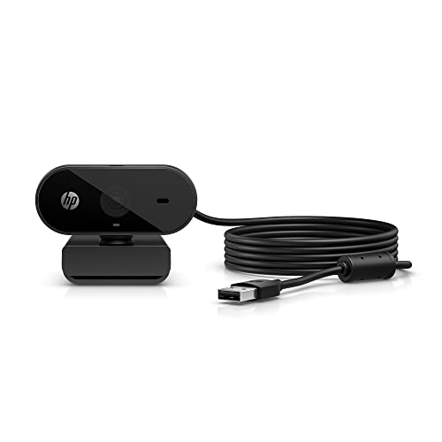 HP - PC Webcam 320 FHD, Compatible avec Chrome, Correcteur Automatique de lumière, Microphone intégré, Support avec Clip pivotant de 360º, Noir