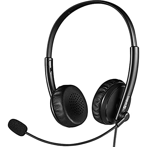 Sandberg 2in1 Office Headset Jack USB | Casque Filaire avec Microphone | Réunions Mains Libres | Casque de Bureau | Casque 2 en 1 avec USB A et connecteur MiniJack | Contrôle du Volume