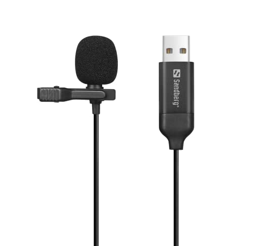 Sandberg Streamer USB Clip Microphone, Microphone Pince-Cravate Omnidirectionnel Pour Ordinateur Portable, USB A, Plug Play, Pour Diffuser Des Réunions En Ligne Gaming Enregistrement Vidéo Streaming