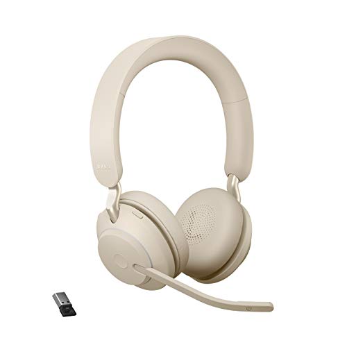 Jabra Evolve2 65 Casque PC Sans Fil - Casque Audio Certifié UC avec Annulation du Bruit et Batterie Longue Durée - Adaptateur Bluetooth USB-A - Beige