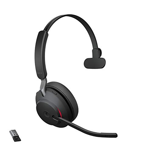 Jabra Evolve2 65 Casque PC Sans Fil - Casque Certifié Microsoft Teams Mono Écouteur avec Batterie Longue Durée - Adaptateur Bluetooth USB-A - Noir