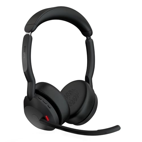 Jabra Evolve2 55 Micro-casque sans fil stéréo avec base de chargement, Jabra Air Comfort, micros à réduction de bruit et ANC. Fonctionne avec les plateformes UC telles que Zoom et Google Meet - Noir