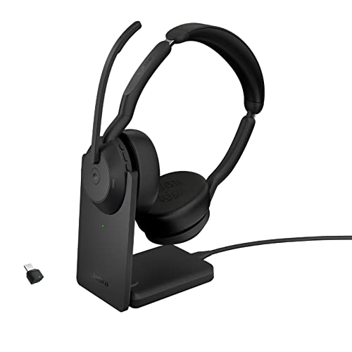 Jabra Evolve2 55 Micro-casque sans fil stéréo avec base de chargement, Jabra Air Comfort, micros à réduction de bruit et ANC. Certifié MS Teams, fonctionne avec toutes les plateformes - Noir