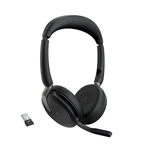 Jabra Evolve2 65 Flex, Casque Bluetooth sans Fil, avec Technologie à réduction de Bruit ClearVoice et ANC Hybride, Design Léger, Adaptateur USB-A, 20h Autonomie, Certifié MS Teams, Noir