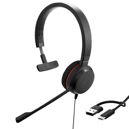 Jabra Evolve 20 Casque Filaire - Casque Filaire à Une Oreille pour Le Bureau et Le Travail à Domicile - Contrôle des appels - Communication Unifiée - Connectivité USB-C A - Noir
