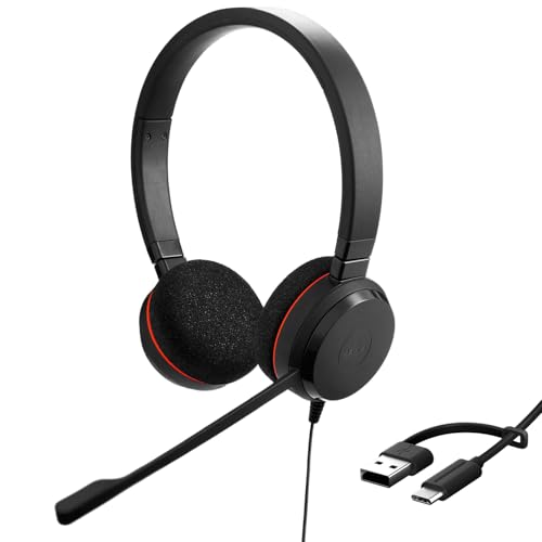 Jabra Evolve 20 Casque Filaire (édition 2025) - Casque Filaire Stéréo Oreille pour Le Bureau et Le Travail à Domicile - Contrôle des appels - Certifié MS Teams - Connectivité USB-C A - Noir