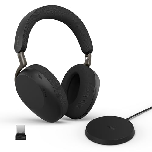 Jabra Evolve3 85 Casque Over-Ear Bluetooth sans Fil avec Micro et Station de Charge pour Travail, USB-A, IA Appel Vocal, ANC Adaptative, 25h, Compatible Applications de réunion, Noir