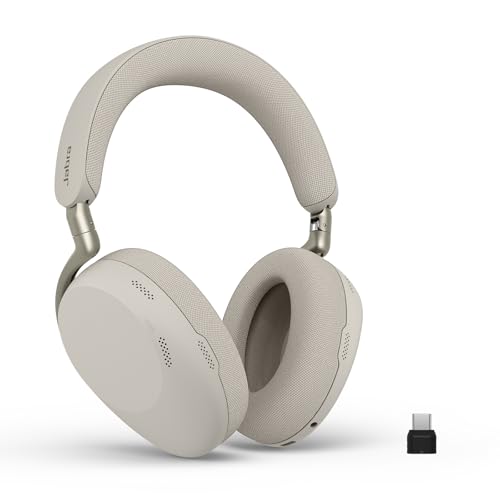 Jabra Evolve3 85 Casque Over-Ear Bluetooth sans Fil avec Micro pour Travail, USB-C, IA Appel Vocal, Annulation Bruit Active Adaptative, 25h, Compatible Applications de réunion, Gris Sable
