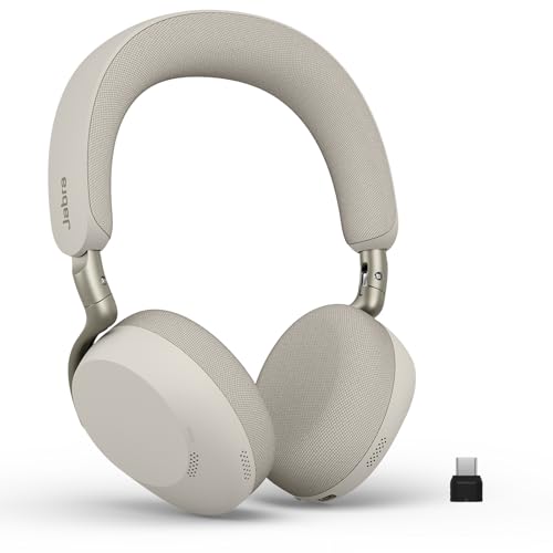 Jabra Evolve3 75 Casque on-Ear Bluetooth sans Fil avec Micro pour Travail, USB-C, IA Appel Vocal, Annulation Bruit Active Avancée, 22h, Compatible Applications de réunion en Ligne, Gris Chaud