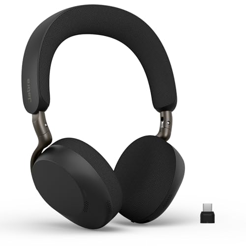 Jabra Evolve3 75 Casque on-Ear Bluetooth sans Fil avec Micro pour Travail, USB-C, IA Appel Vocal, Annulation Bruit Active Avancée, 22h, Compatible Applications de réunion en Ligne, Noir