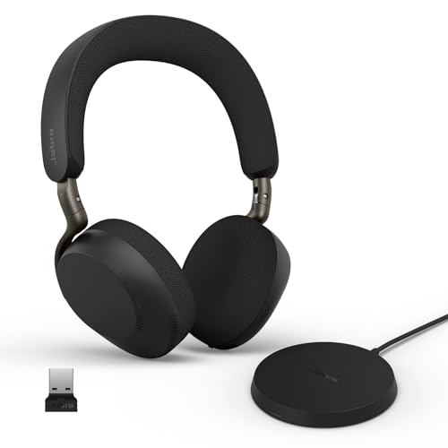 Jabra Evolve3 75 Casque on-Ear Bluetooth sans Fil avec Micro et Station de Charge pour Travail, USB-A, IA Appel Vocal, ANC Avancée, 22h, Compatible Applications de réunion en Ligne, Noir