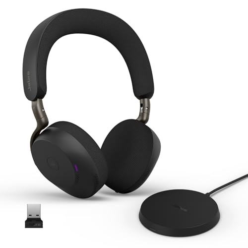 Jabra Evolve3 75 Casque on-Ear Bluetooth sans Fil avec Micro et Station de Charge pour Travail, USB-A, IA Appel Vocal, ANC Avancée, 22h, MS Teams Certifié, Noir