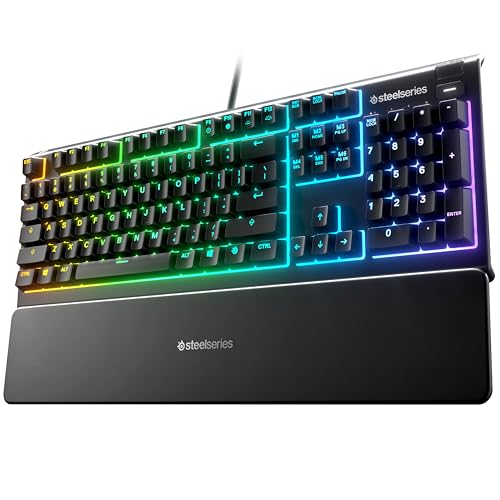 SteelSeries Clavier de Jeu RVB Apex 3-10 Zones de rétroéclairage RVB - Protection Contre l'eau IP32 - Tapis de Poignet magnétique - UK QWERTY Disposition