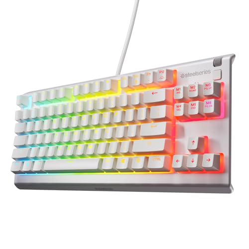 SteelSeries Apex 3 TKL Blanc Clavier Gaming RGB - Format Compact sans pavé numérique - Illumination RGB sur 8 Zones - Résistant à l’Eau et à la poussière - Switchs Gaming Silencieux -Format US QWERTY