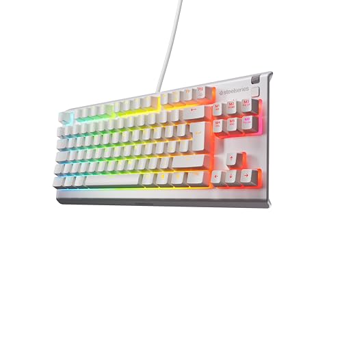 SteelSeries Apex 3 TKL Blanc Clavier Gaming RGB - Format Compact sans pavé numérique - Illumination RGB sur 8 Zones - Résistant à l’Eau et à la poussière - Switchs Gaming Silencieux -Format UK QWERTY