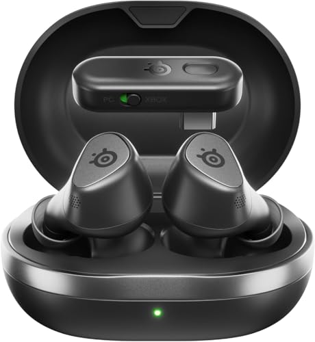 SteelSeries Arctis GameBud pour Xbox - Écouteurs gaming sans fil - 2,4GHz BT 5.3 - ANC Transparence - Résistance à l’eau IP55 - Batterie de 40 H - Recharge sans fil - Xbox, PS5, PC, Switch 2 -Noir