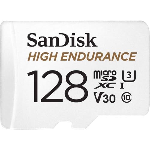 SanDisk 128 Go High Endurance carte microSDXC pour les caméras IP et les caméras embarquées adaptateur SD jusqu'à 10 000 heures de vidéo Full HD 4K jusqu'à 100 Mo s UHS-I Class 10 U3 V30