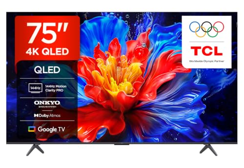 TCL 75P89K 75” TV QLED 4K HDR Ultra HD, Smart TV avec Google TV, Dolby Vision Atmos, Motion Clarity Pro 144 Hz, FreeSync, Son Onkyo 2.1, Commande vocale, Compatible avec Google Assistant