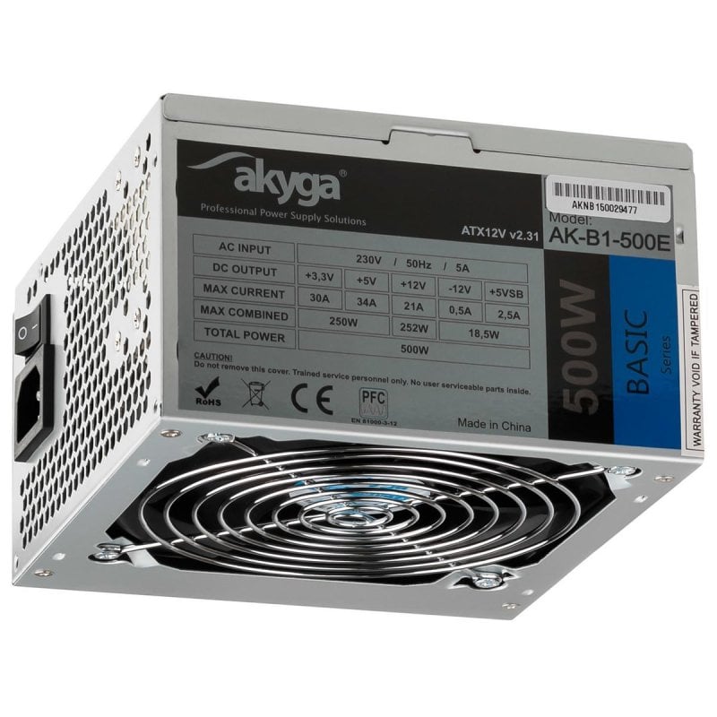 akyga Alimentation Akyga 500W ATX Certifiée CE Modèle AK-B1-500E Ventilateur 12 cm