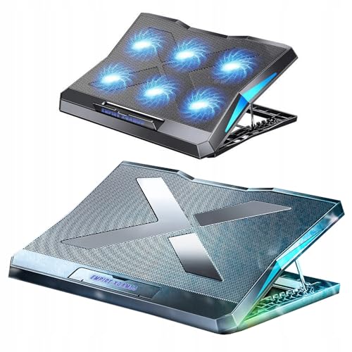 Q3 RGB LED Gaming PC Portable Pad - 6 Ventilateurs, 0-34° Inclinaison USB pour Ordinateur Portable jusqu'à 18 Pouces, Silencieux Environ 38dB