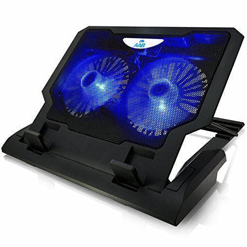 AABCOOLING NC65 - Refroidisseur pour Ordinateur Portable avec 2 Ventilateurs, Inclinaison Réglable et LED Bleu, Support de Refroidissement PC Portable jusqu'à 15,6 Pouces et Consoles