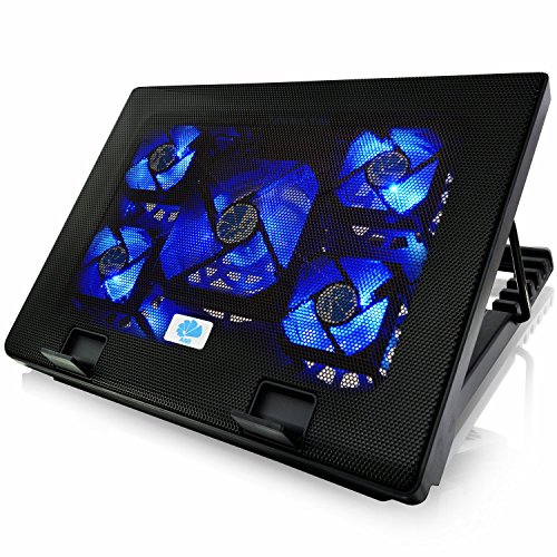 AABCOOLING NC71 - Laptop Cooler avec 5 Ventilateurs, Inclinaison Réglable et Rétroéclairage Bleu, Refroidissement PC Portable, Refroidisseur Ordinateur Jusqu'à 15,6 Pouces et Consoles