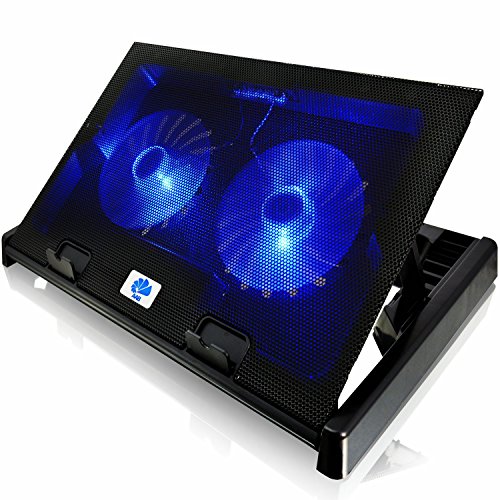 AABCOOLING NC80 - Refroidisseur PC avec 2 Ventilateurs, Inclinaison Réglable et Rétroéclairage Bleu, Support Ventilé pour Ordinateur Portable jusqu'à 17,3 Pouces et Consoles