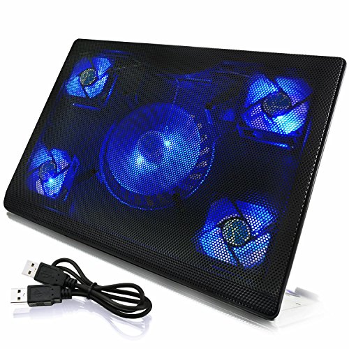 AABCOOLING NC84 - Refroidisseur PC Portable avec 5 Ventilateurs et Rétroéclairage LED Bleu, Support pour Ordinateur Portable et Consoles, Refroidissement Silencieux