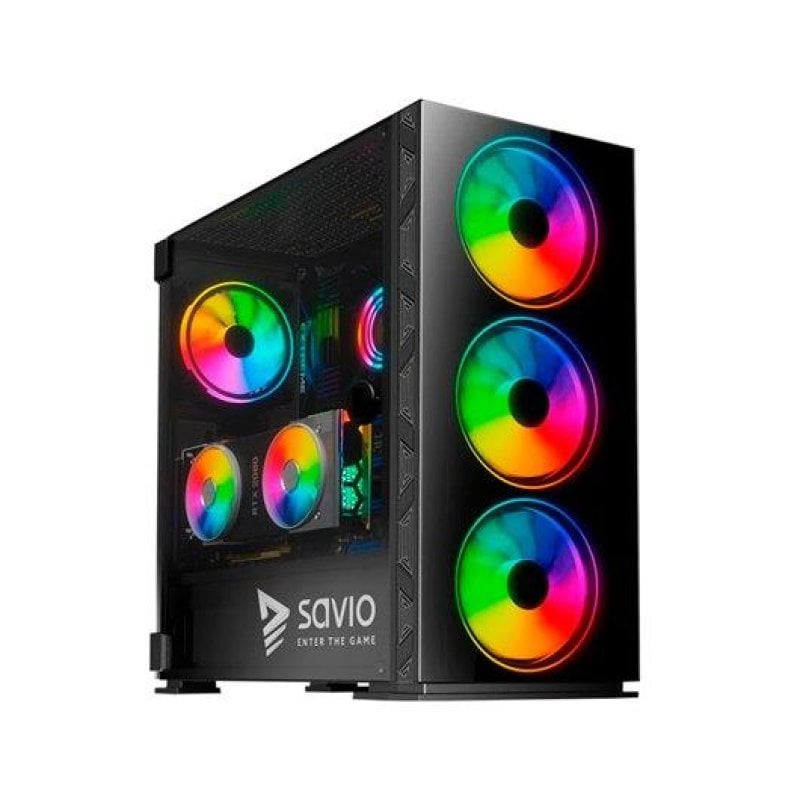 savio Tour ATX Savio Prime X1 ARGB avec 4 ventilateurs en verre trempé, Black