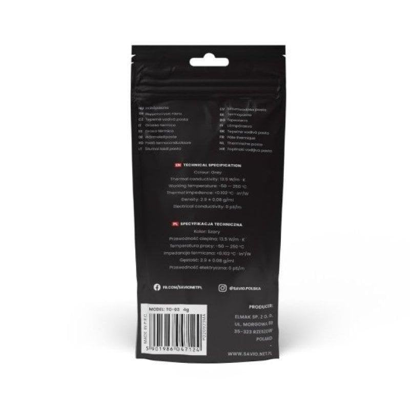 savio Pâte thermique Savio Glacier TG-03 13,5W m-K 4g haute conductivité universelle