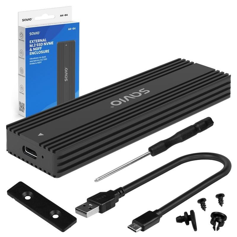 savio Boitier externe Savio AK-84 M.2 ABS Aluminium Black Compact USB 3.1 Gen 2