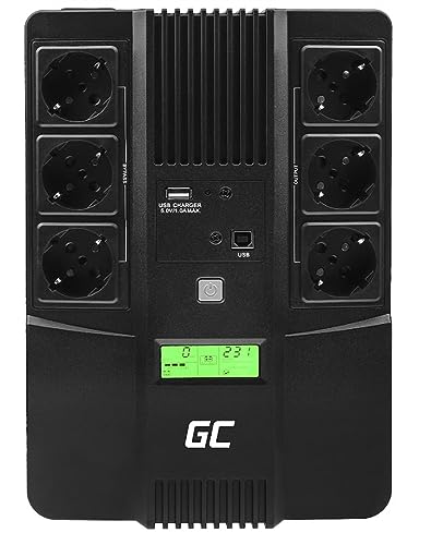 Green Cell UPS Onduleur 600-999VA (360W) 230V Alimentation d'énergie Non interruptible Line-Interactive AVR Alimentation sans Interruption pour Ordinateur USB RJ45 6X Schuko Prises Affichage LCD
